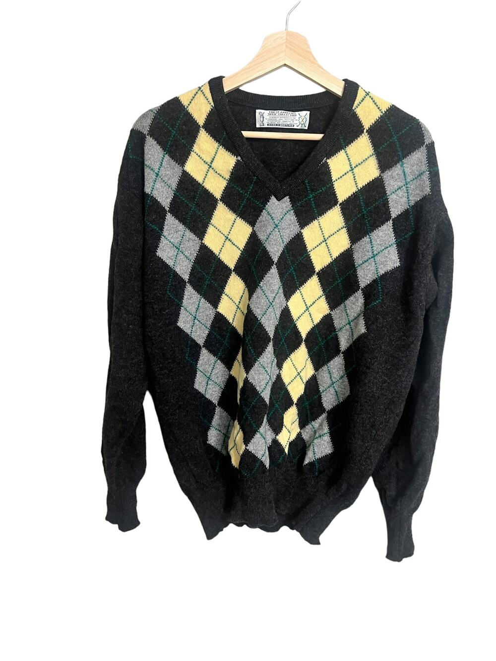 Vintage St Andrews Links 1990 Open Championship Wool Argyle Grandpa Sweater